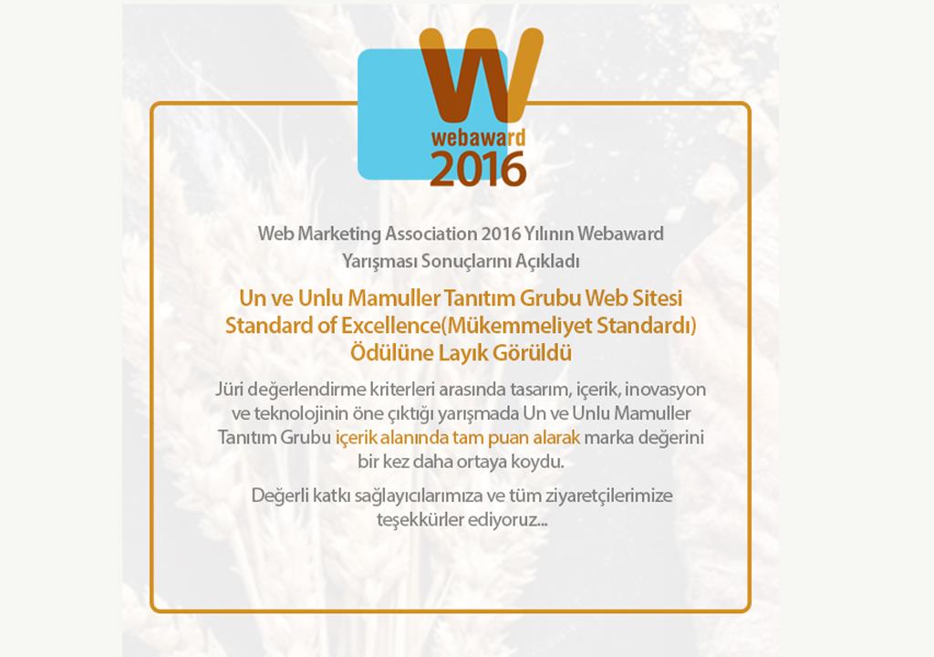 Un ve Unlu Mamuller Tanıtım Grubu Web Sitesi Standard of Excellence(Mükemmeliyet Standardı) Ödülüne Layık Görüldü