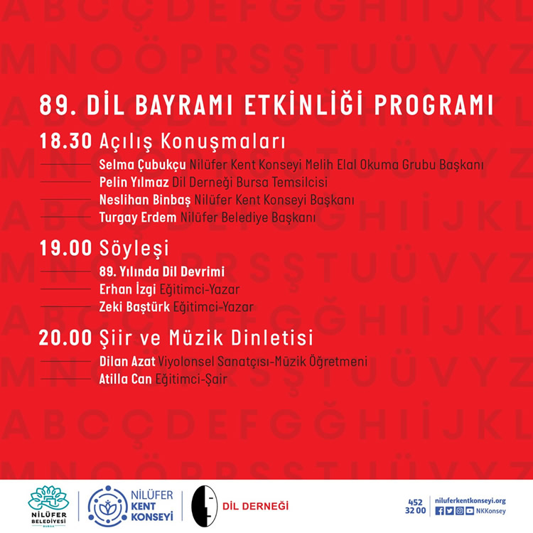 DİL DERNEĞİ BURSA TEMSİLCİLİĞİ 89. DİL BAYRAMI’NI KUTLUYOR. 