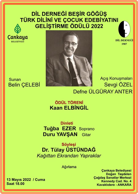 DİL DERNEĞİ BEŞİR GÖĞÜŞ TÜRK DİLİNİ VE ÇOCUK EDEBİYATINI GELİŞTİRME ÖDÜLÜ KAAN ELBİNGİL'E TÖRENLE SUNULDU