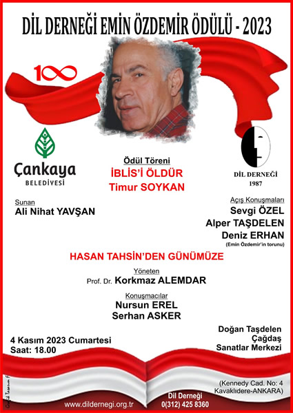 HARF DEVRİMİNİN 95. YILI KUTLANIYOR, EMİN ÖZDEMİR ÖDÜLÜ TİMUR SOYKAN’A VERİLİYOR.